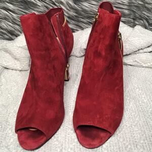 Marc Fisher Dark Red Suede Peep Toe Booties 7M
